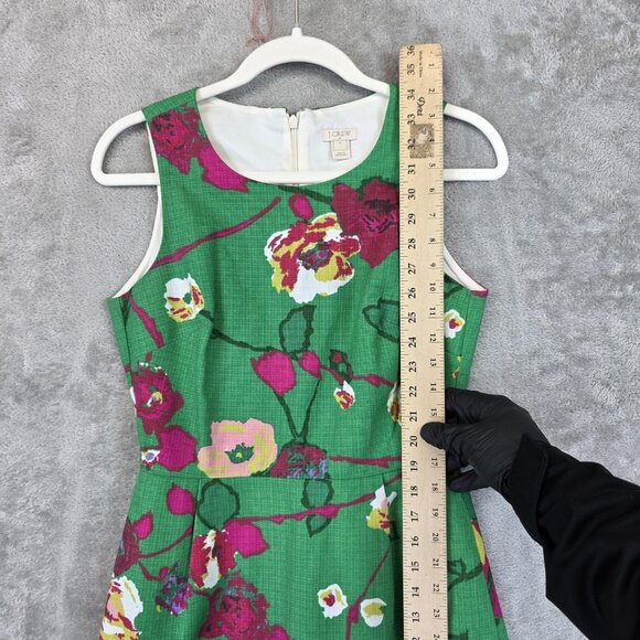 J Crew Dress Womens 0 Green Floral Sleeveless Sheath Pockets Style G2657 Spring - Picture 6 of 10